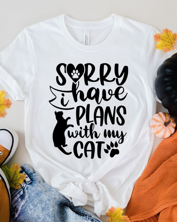 Sorry i have plans with my cat,  Womens Funny  T Shirt,