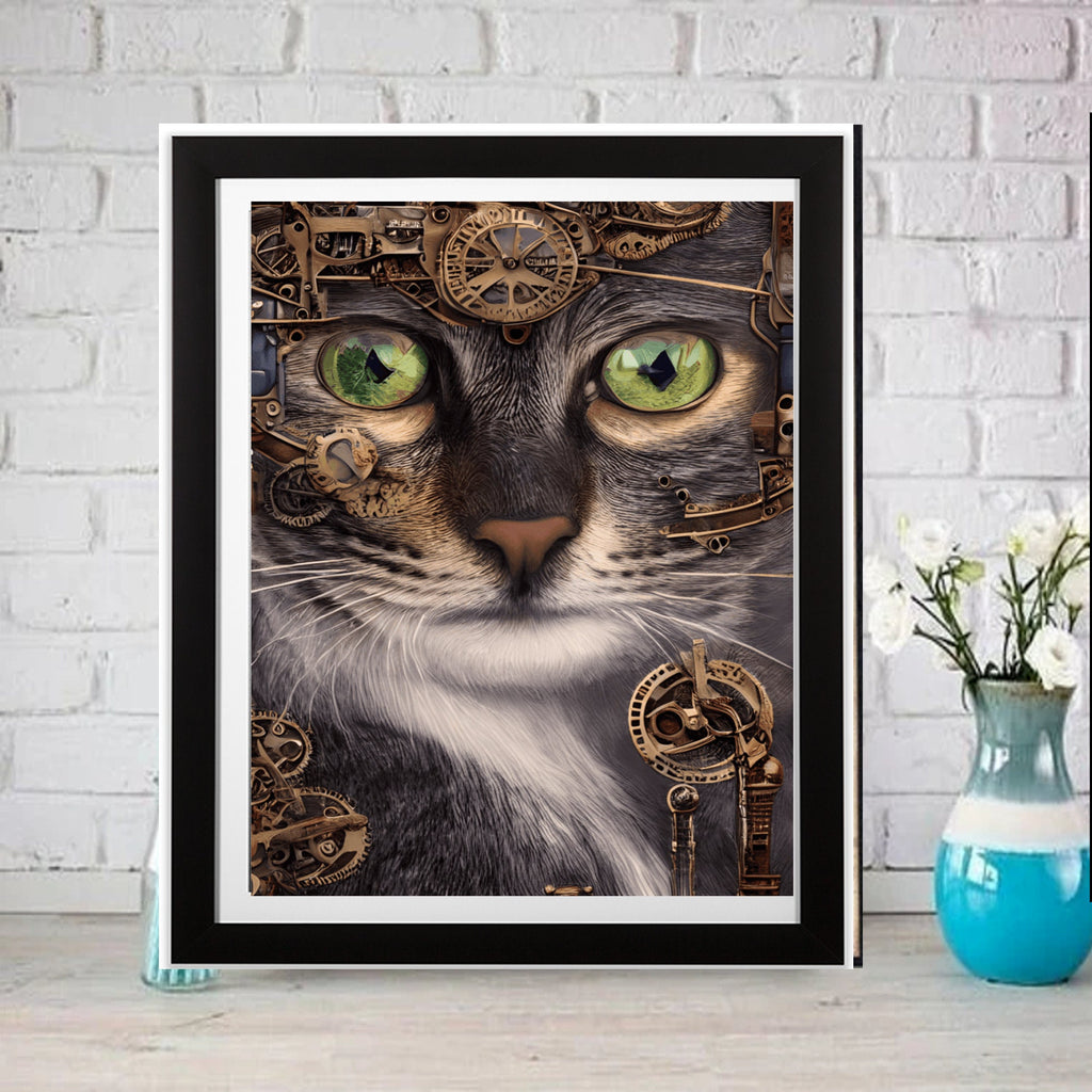 Steampunk Cat art  - steampunk wall art , steampunk  print ,cat art  poster , Edgy Wall Decor, AI Generated Art -