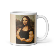 Mona Lisa with biceps  coffee mug , Original Oil Painting portrait mug, Vintage Art, Unique coffee mug gift