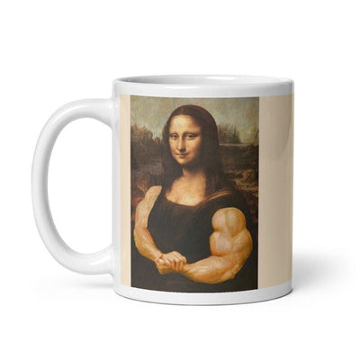 Mona Lisa with biceps  coffee mug , Original Oil Painting portrait mug, Vintage Art, Unique coffee mug gift