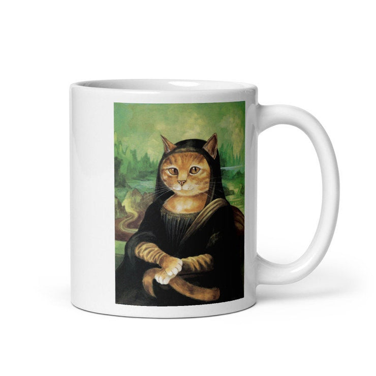 Mona Lisa  Cat mug , Original Oil Painting Cat Portrait mug