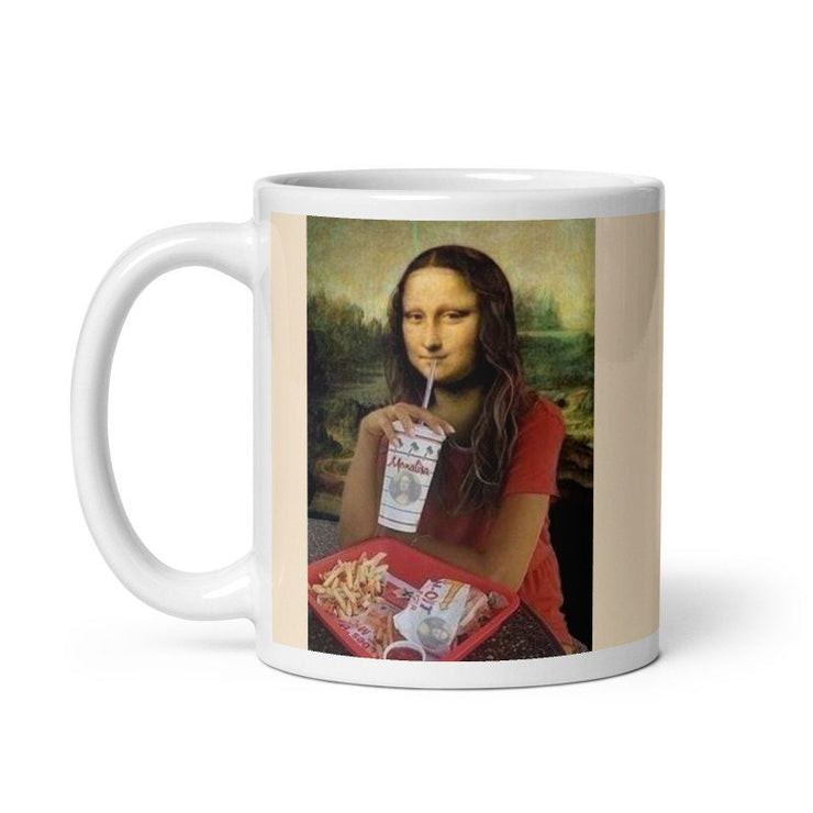 Mona Lisa with mcdonnalds  coffee mug , Original Oil Painting portrait mug, Vintage Art, Unique coffee mug gift