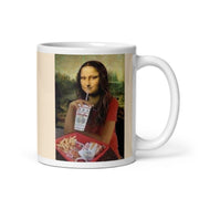 Mona Lisa with mcdonnalds  coffee mug , Original Oil Painting portrait mug, Vintage Art, Unique coffee mug gift