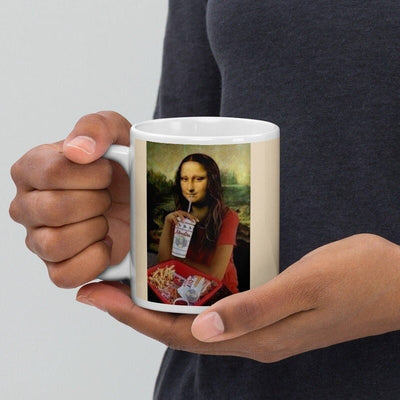 Mona Lisa with mcdonnalds  coffee mug , Original Oil Painting portrait mug, Vintage Art, Unique coffee mug gift