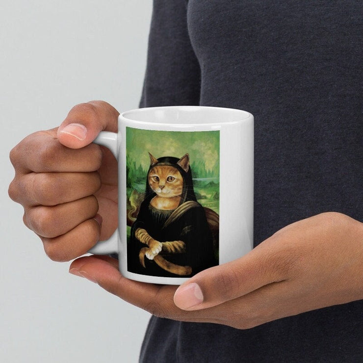 Mona Lisa  Cat mug , Original Oil Painting Cat Portrait mug