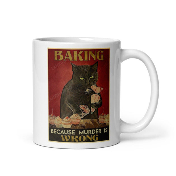 Baking because murder is wrong mug ,11oz coffee  Mug -black Cat coffee Mug   ,cat lover gifts