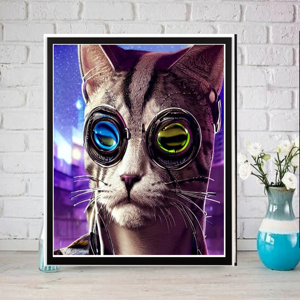 tabby cat  poster  .cyberpunk tabby cat ,tabby cat-poster , Cat Wall Art -Cat Print - | AI-Generated Art | Futuristic Ai Art |