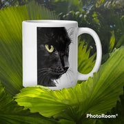 black cat portrait mug ,11oz ceramic mug, black cat  coffee mug