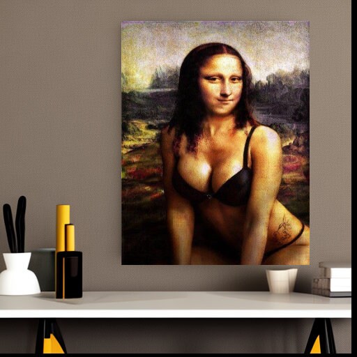 Mona Lisa as a model Print, Original Oil Painting  de vinci Portrait Poster, Vintage Wall Art, Unique Gift