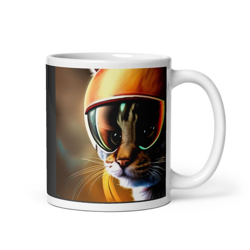 tabby cat with helemt 11oz  mug , tabby cat,cat  lover Gifts , Cat Coffee Mug