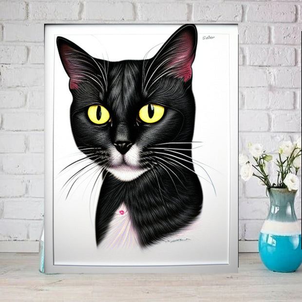 black  cat portriat poster  .black  cat-poster , Cat Wall Art -Cat Print -