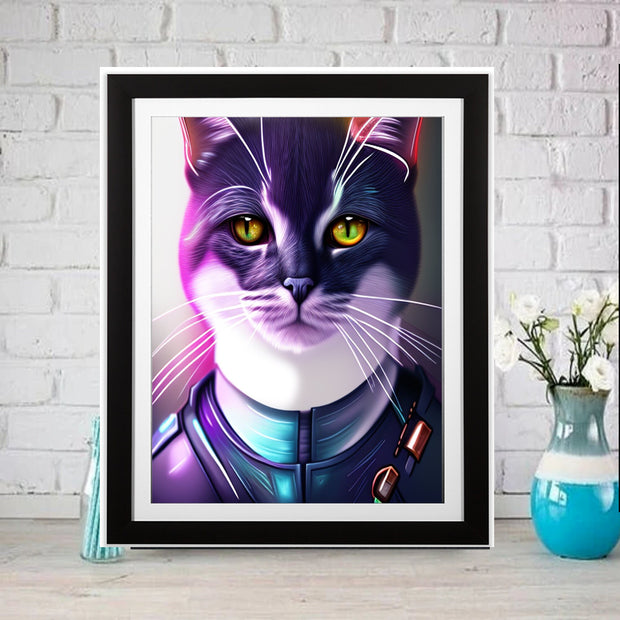 Cyberpunk Cat - cyberpunk art , Tabby cat print Digital print  Art File, Wall Decor, AI Generated Art -