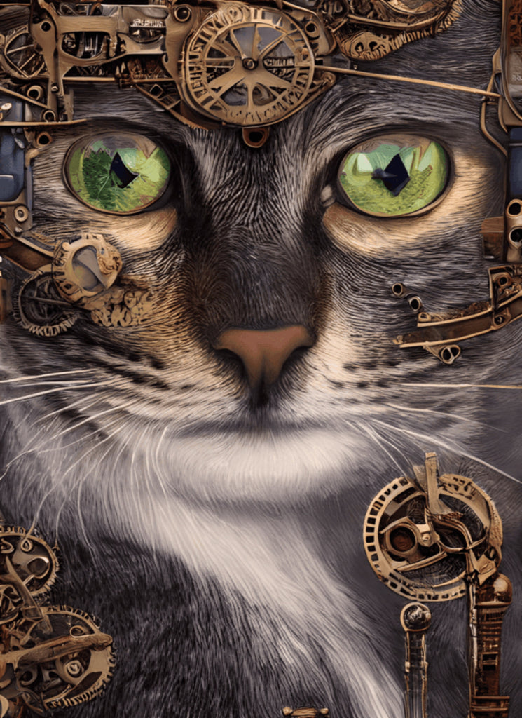 Steampunk Cat art  - steampunk wall art , steampunk  print ,cat art  poster , Edgy Wall Decor, AI Generated Art -