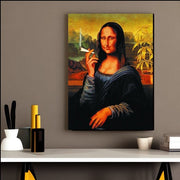 Mona Lisa  smoking a joint , svg,png  printable Original Oil Painting, Vintage Wall Art