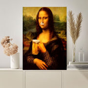 Mona Lisa  drinkin beer ,png  printable Original Oil Painting  Portrait Poster, Vintage Wall Art, Unique Gift