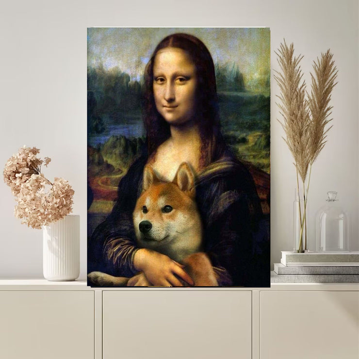 mona lisa holding a dog Print,Original Oil Painting  de vinci Portrait Poster, Vintage Wall Art, Unique Gift