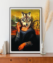 Mona Lisa  wolf painting,png  printable Original Oil Painting Cat Portrait Poster, Vintage Wall Art, Unique Gift