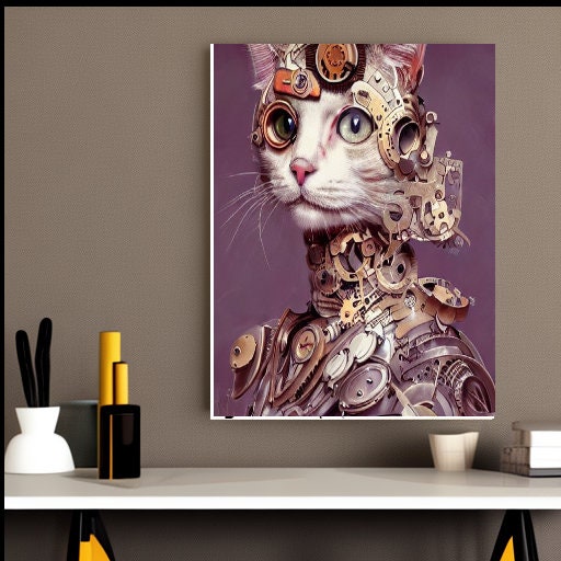 Steampunk Cat - steampunk cat wall art , steampunk cats  print ,Digital Art File, Edgy Wall Decor, AI Generated A