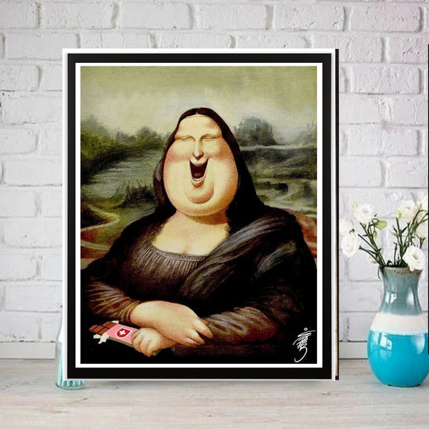 Mona Lisa laughing Girl  Print, Original Oil Painting  de vinci Portrait Poster, Vintage Wall Art, Unique Gift