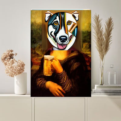 Mona Lisa dog Print ,png  printable Original Oil Painting Cat Portrait Poster, Vintage Wall Art, Unique Gift