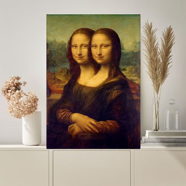 Mona Lisa  with two heads Print, jpeg,png  printable Original Oil Painting  Portrait Poster, Vintage Wall Art, Unique Gift