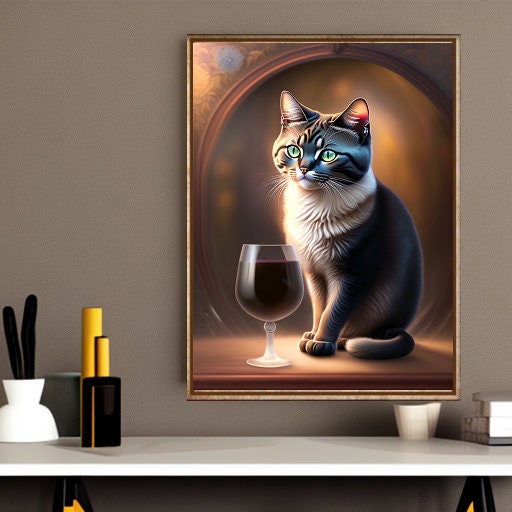 tabby cat wine  poster  .tabby cat  art ,tabby cat-poster , Cat Wall Art -Cat Print - | AI-Generated Art | Futuristic Ai Art |