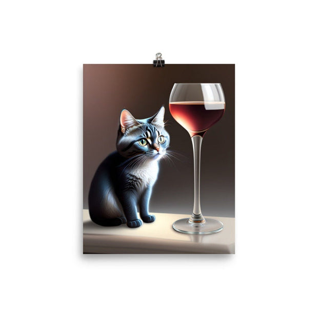 cat with glass of wine , tabby  Cat Wall Art -tabby Cat Print -tabby  Cat Artwork - Home Decor