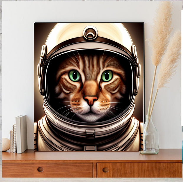 cat Astronaut, cat in space helmet ,tabby cat-poster ,Wall Art -tabby  Cat Print -tabby Cat Artwork - Home Decor