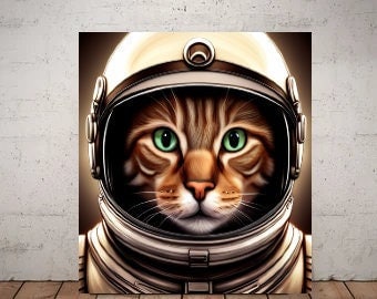 cat Astronaut, cat in space helmet ,tabby cat-poster ,Wall Art -tabby  Cat Print -tabby Cat Artwork - Home Decor