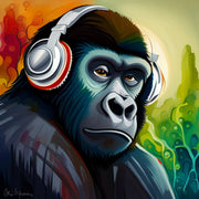 gorilla with Headphones ,Wall Art gorilla  Poster, Gorilla Print  unframed