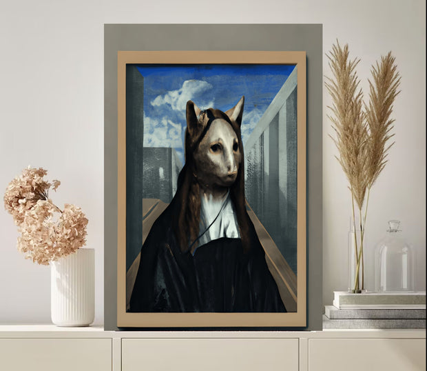 Mona Lisa  Cat Print, svg,png  printable Original Oil Painting Cat Portrait Poster, Vintage Wall Art, Unique Gift