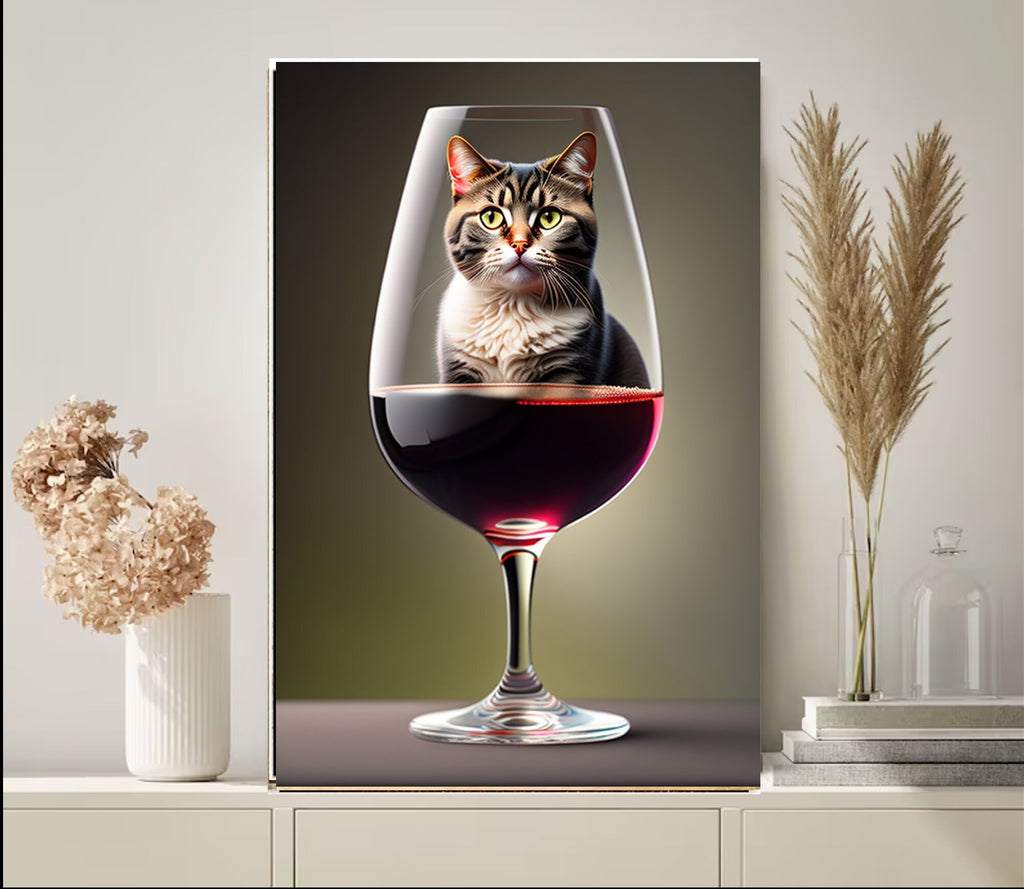 tabby cat in wine poster , tabby  Cat Wall Art -tabby Cat Print -tabby  Cat Artwork - Home Decor