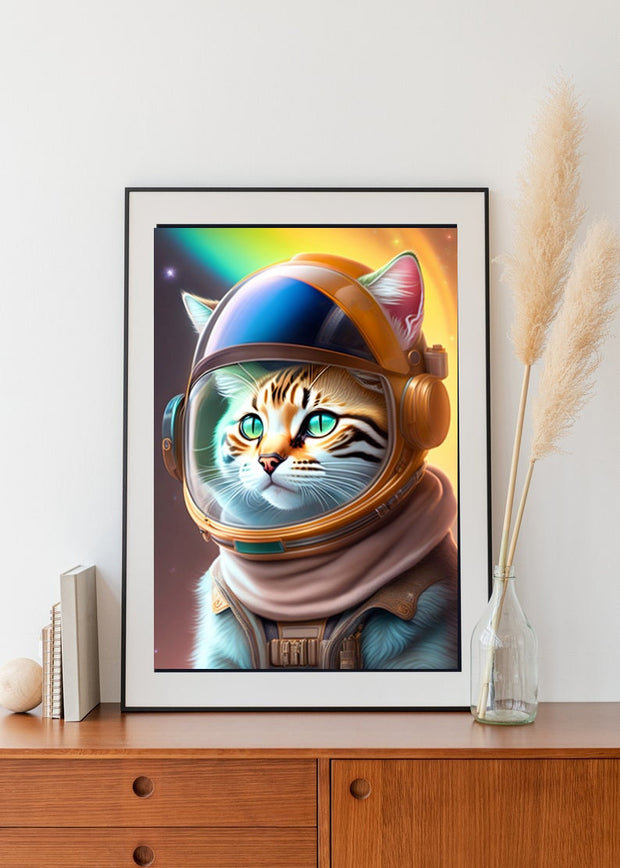 cat astronaut  poster  .cat in space helmet ,tabby cat-poster , Cat Wall Art -Cat Print - | AI-Generated Art | Futuristic Ai Art