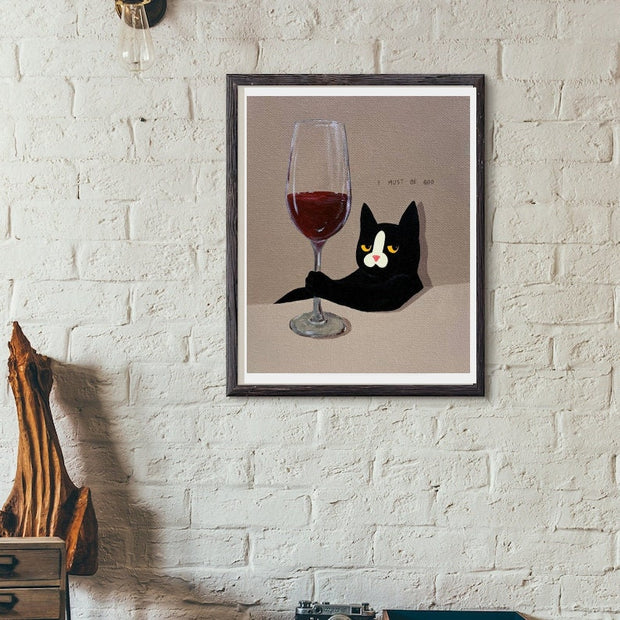 black cat and wine  poster, cat-poster ,black Cat Wall Art -black Cat Print -black Cat Artwork - Home Decor