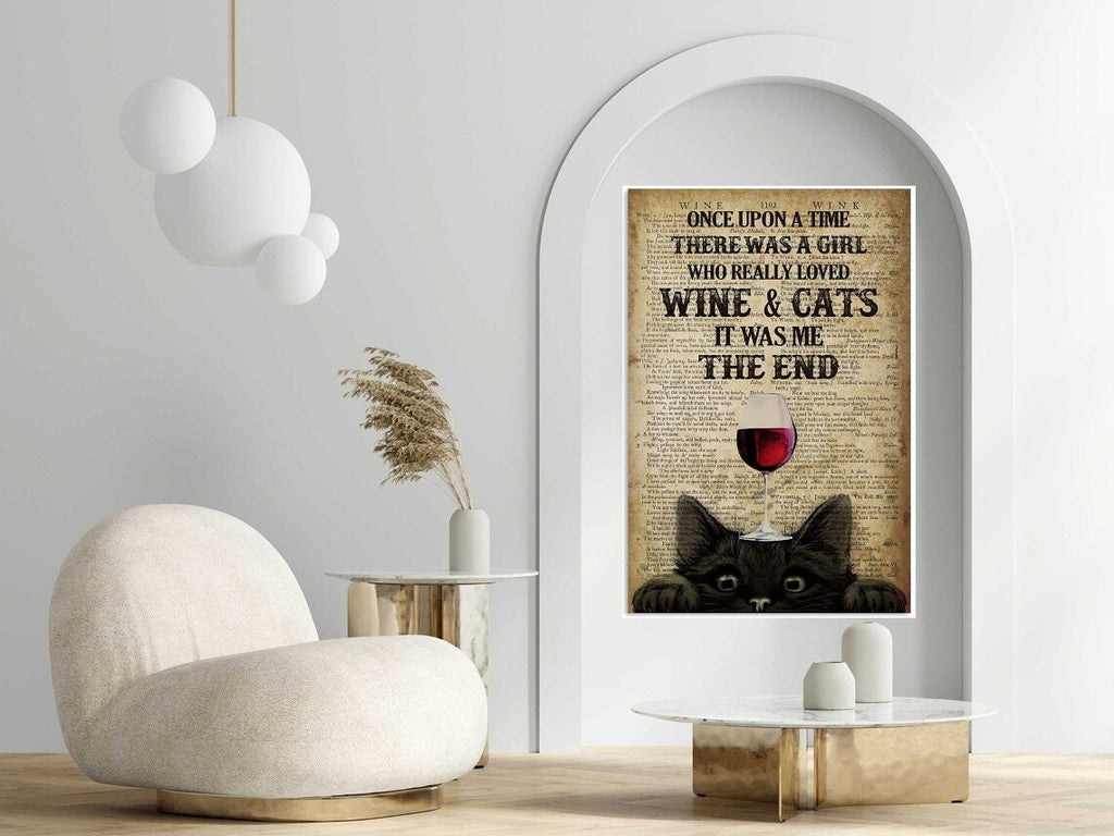 black cat and wine  poster , Black Cat Wall Art - Black Cat Print -Black Cat Artwork - Home Decor