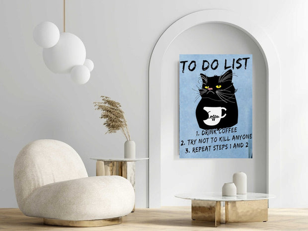 black cat poster, cat to do list , , Black Cat Wall Art - Black Cat Print --Black Cat Artwork - Home Decor