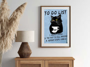 black cat poster, cat to do list , , Black Cat Wall Art - Black Cat Print --Black Cat Artwork - Home Decor