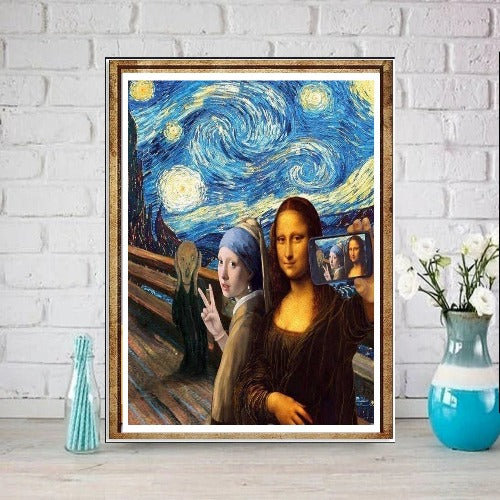 mona lisa with joannes vermeer painting, PNG ,SVG digital download