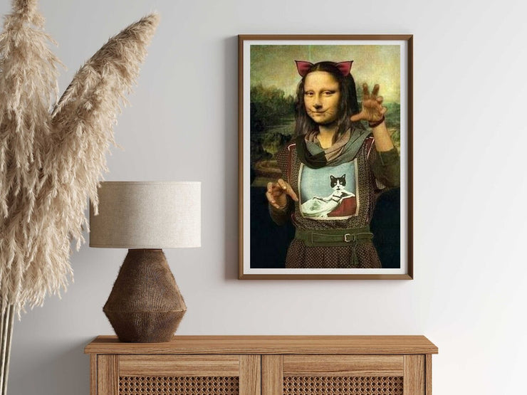 Mona Lisa in cat outfit art Print, Original Oil Painting  de vinci Portrait Poster