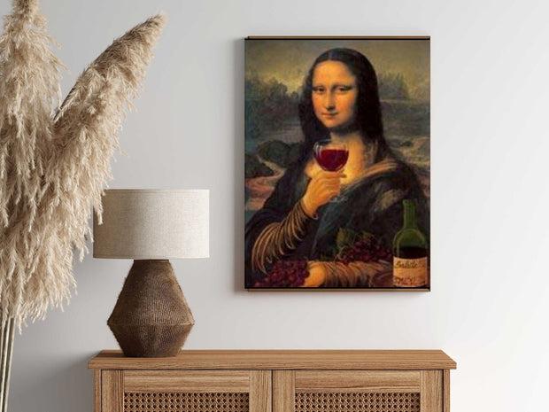 Mona Lisa with glass of wine  print ,mona lisa art  , PNG ,SVG digital download. Leonardo Da Vinci