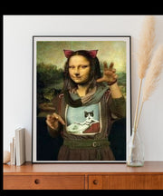 Mona Lisa in cat outfit art Print, Original Oil Painting  de vinci Portrait Poster