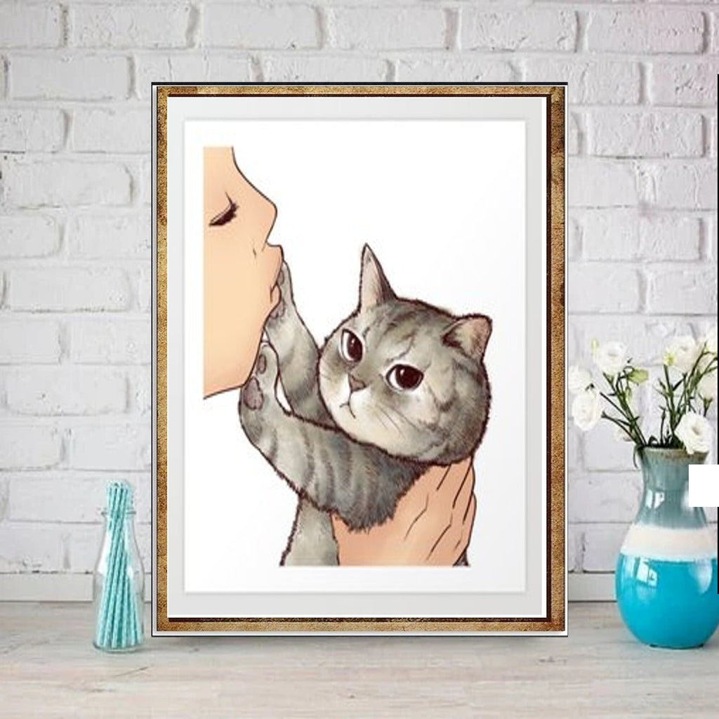 tabby cat poster , Black Cat Wall Art - Black Cat Print - -Black Cat Artwork - Home Decor