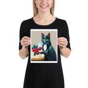 cat with glass of wine print  ,tabby  Cat Wall Art - home decor