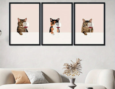 3pcs cat wall art,  cats with glass of wine poster , Cat wine  Wall Art