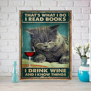 cat with glass of wine poster , Black Cat Wall Art  Home Decor