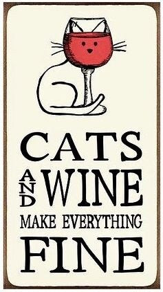 cats and wine makes it fine tabby cat poster , Black Cat Wall Art -