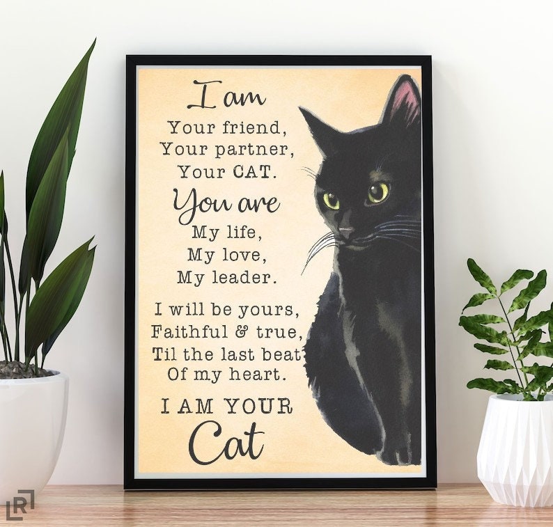 your friend ,partner and cat -poster , Black Cat Wall Art - Black Cat Print - -Black Cat Artwork - Home Decor