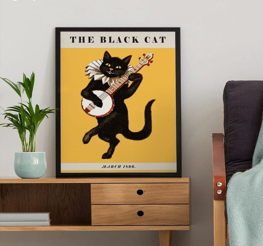 the black cat poster , Black Cat Wall Art - Black Cat Print - -Black Cat Artwork - Home Decor