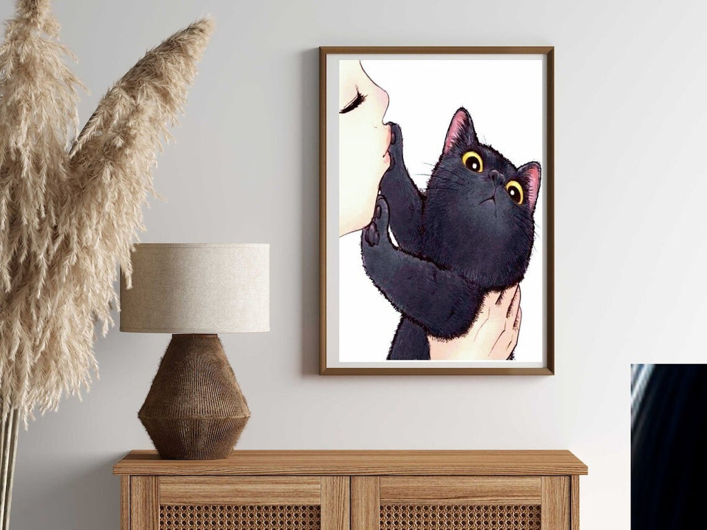 tabby cat poster , Black Cat Wall Art - Black Cat Print - -Black Cat Artwork - Home Decor