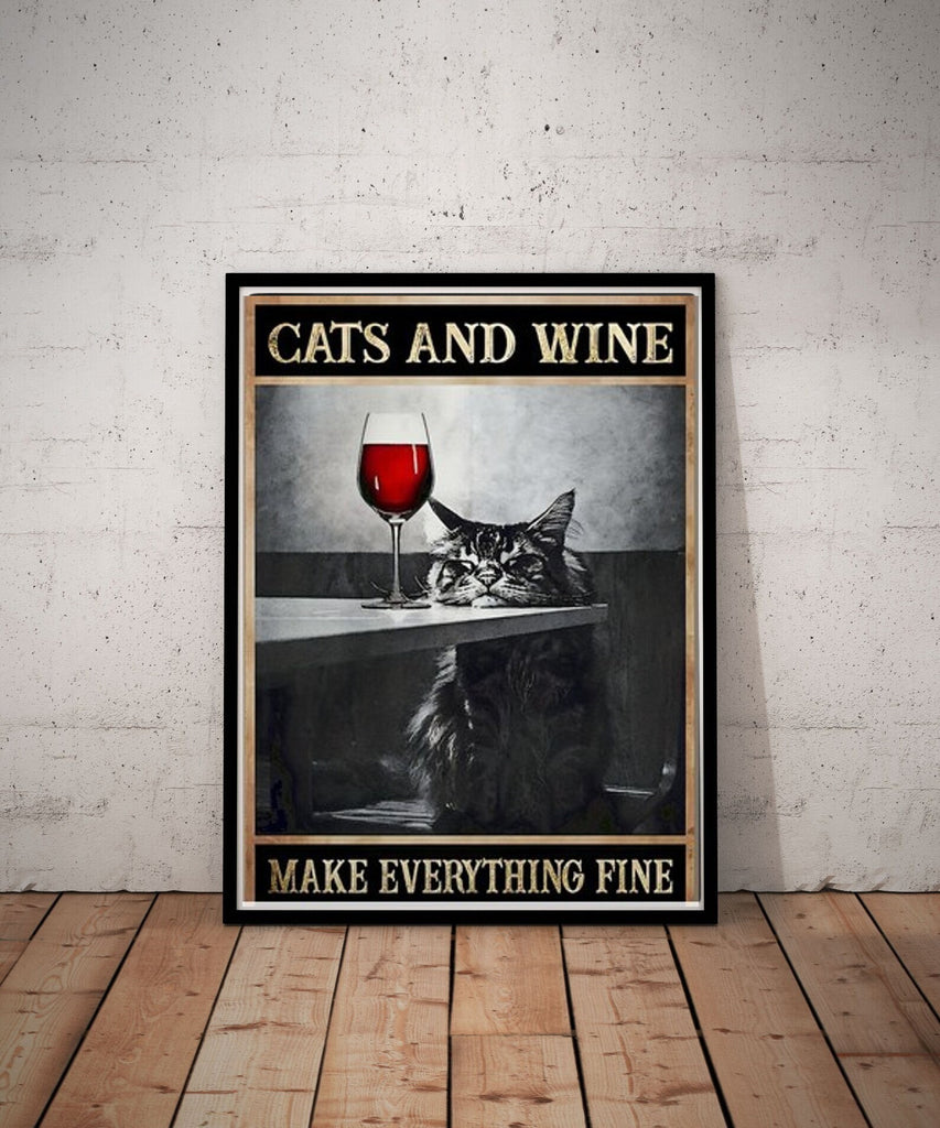 cat with glass of wine poster , tabby Cat Wall Art poster - Home Decor